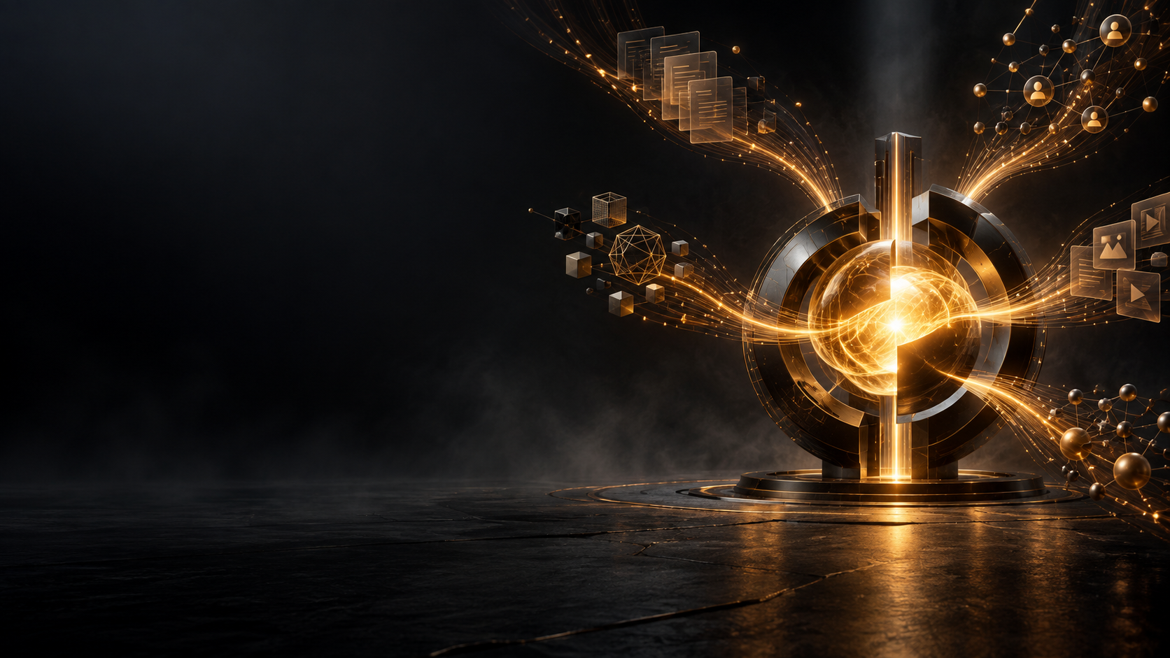 A luminous AI revenue engine forging connections from many existing assets